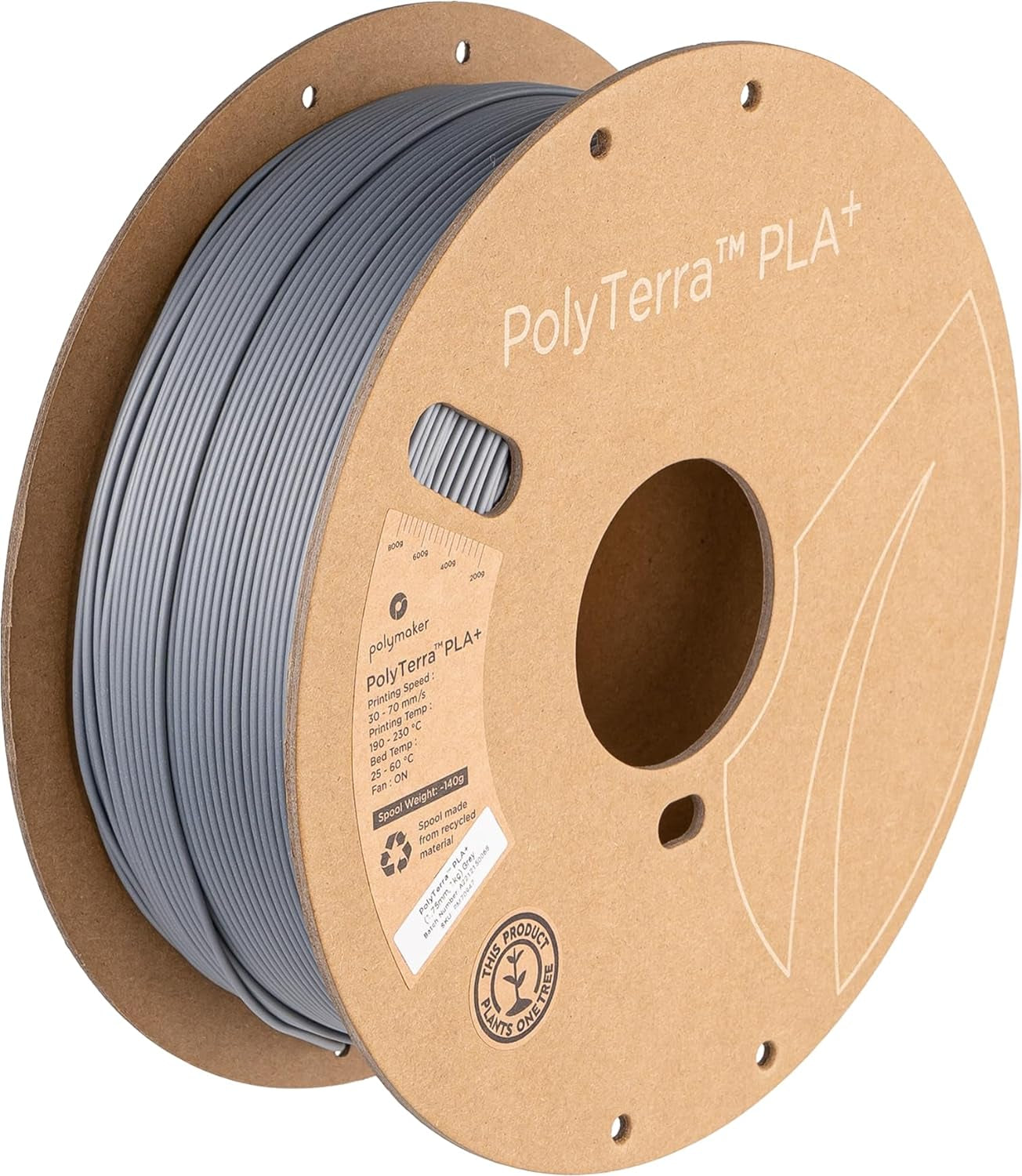 PLA+ 3D Printer Filament 1.75Mm, Gray PLA plus Filament 1.75 PLA Filament Satin Surface 1Kg - Polyterra Tough PLA + 3D Printing Filament Grey PLA Roll