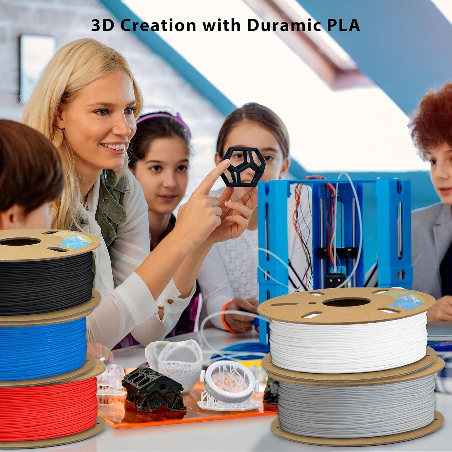 Matte PLA Filament 1.75Mm Black, 1Kg Cardboard Spool Matte Finish 3D Printer Filament PLA 1.75Mm Dimensional Accuracy 99% +/- 0.03 Mm, Printing with FDM 3D Printer, Easy to Remove Support