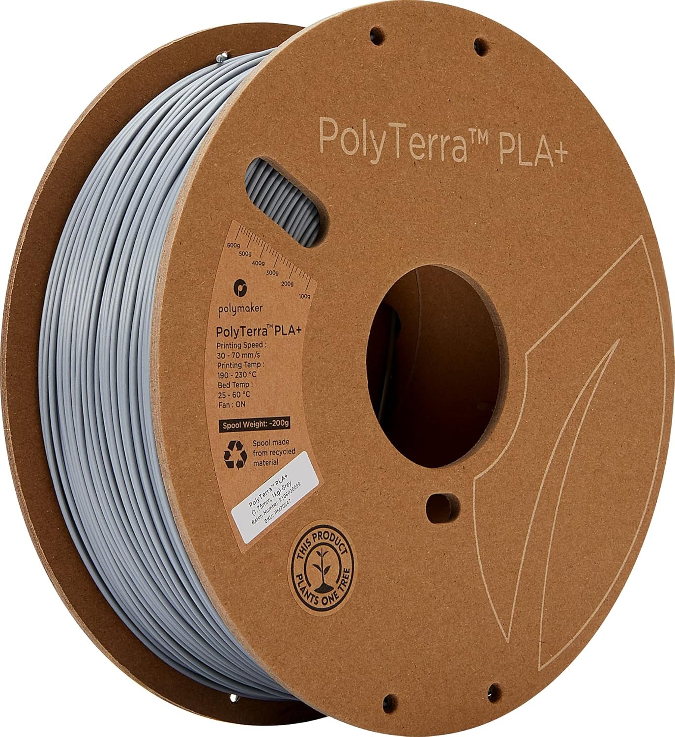 PLA+ 3D Printer Filament 1.75Mm, Gray PLA plus Filament 1.75 PLA Filament Satin Surface 1Kg - Polyterra Tough PLA + 3D Printing Filament Grey PLA Roll