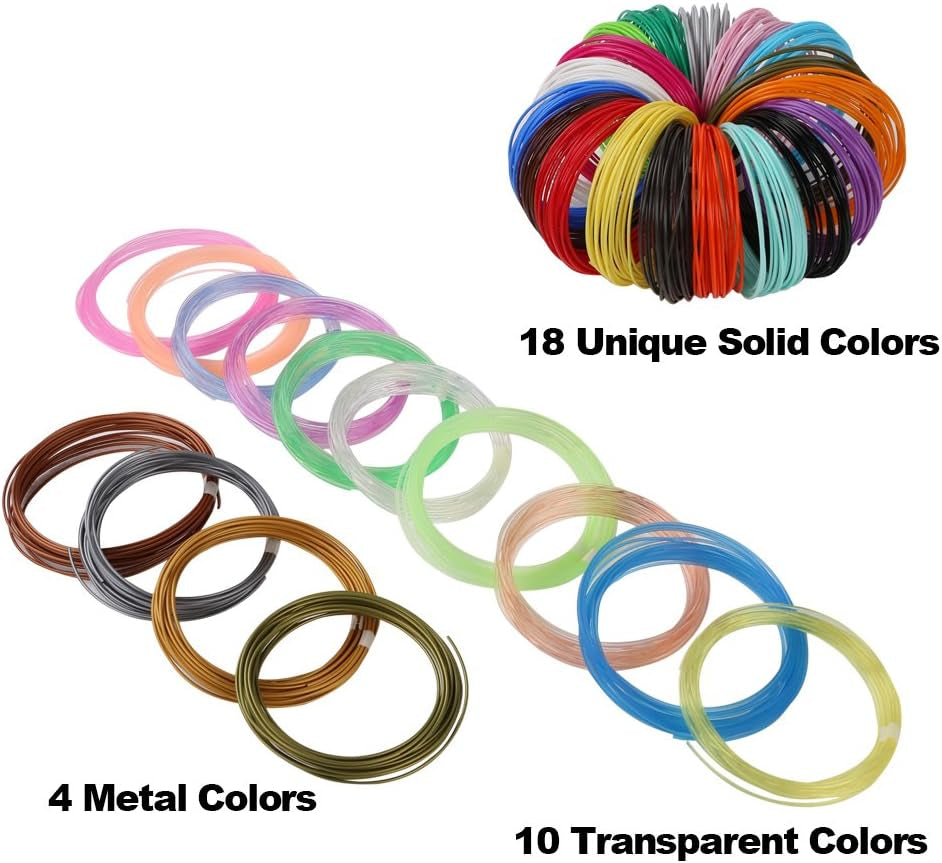 32 Colors 3D Pen PLA Filament Refills, Each Color 10 Feet, Total 320 Feet, Pack with 4 Finger Caps