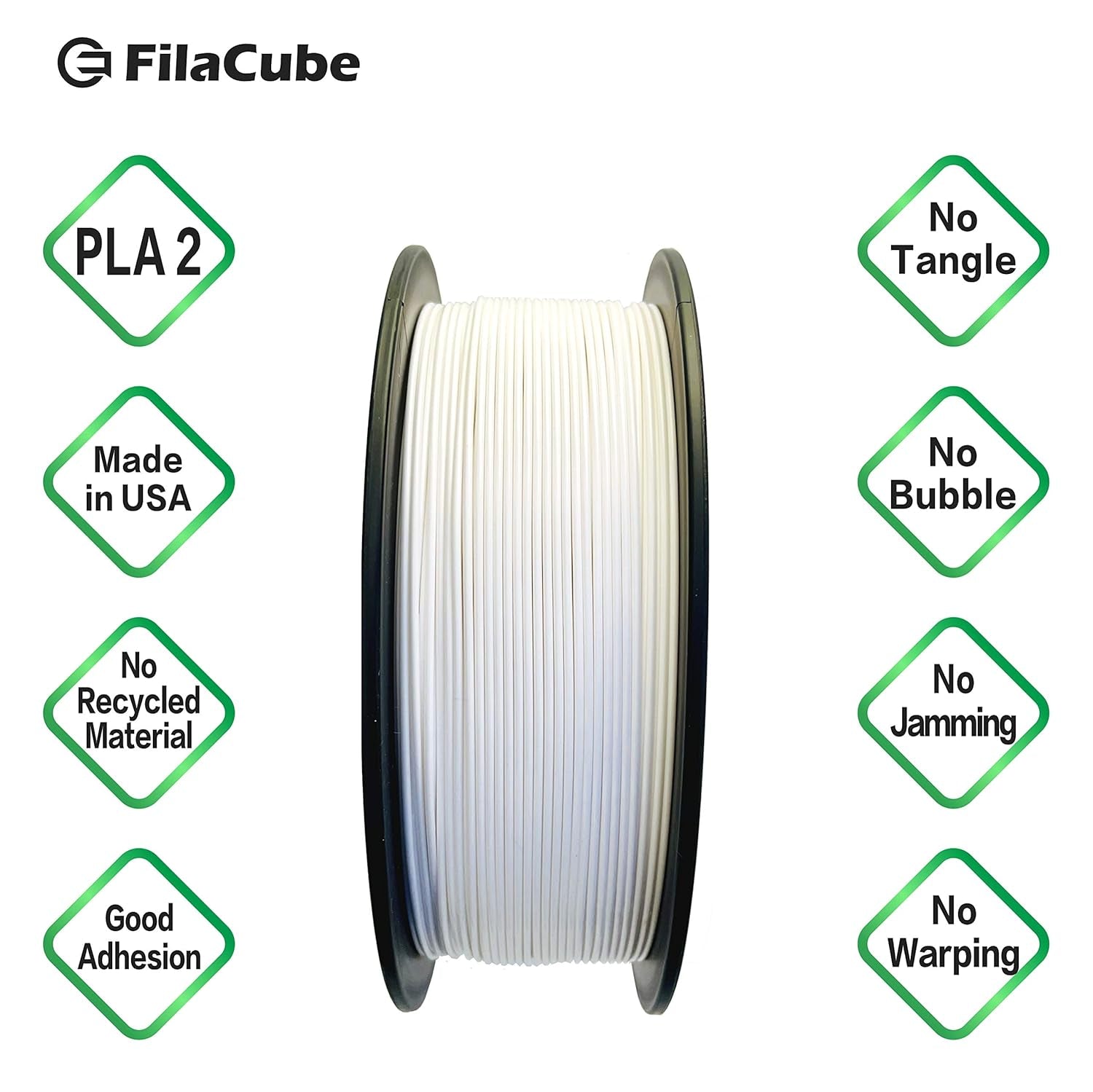 White PLA 1.75 Filament -  PLA 2 Pure White Filament 1 Kg 1.75Mm 3D Printer Filament [Made in USA] Real PLA White PLA+ Pro Compatible FDM Printer Ender Creality Monoprice Prusa Anet Makerbot