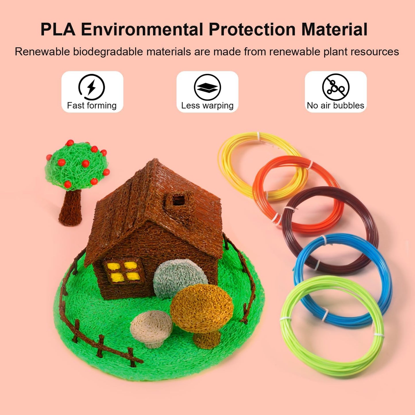 3D Pen PLA Filament Refills，20 Colors 1.75Mm PLA Filament Pack, Each Color 16 Feet, Total 320 Feet, Pack with 2 Finger Caps