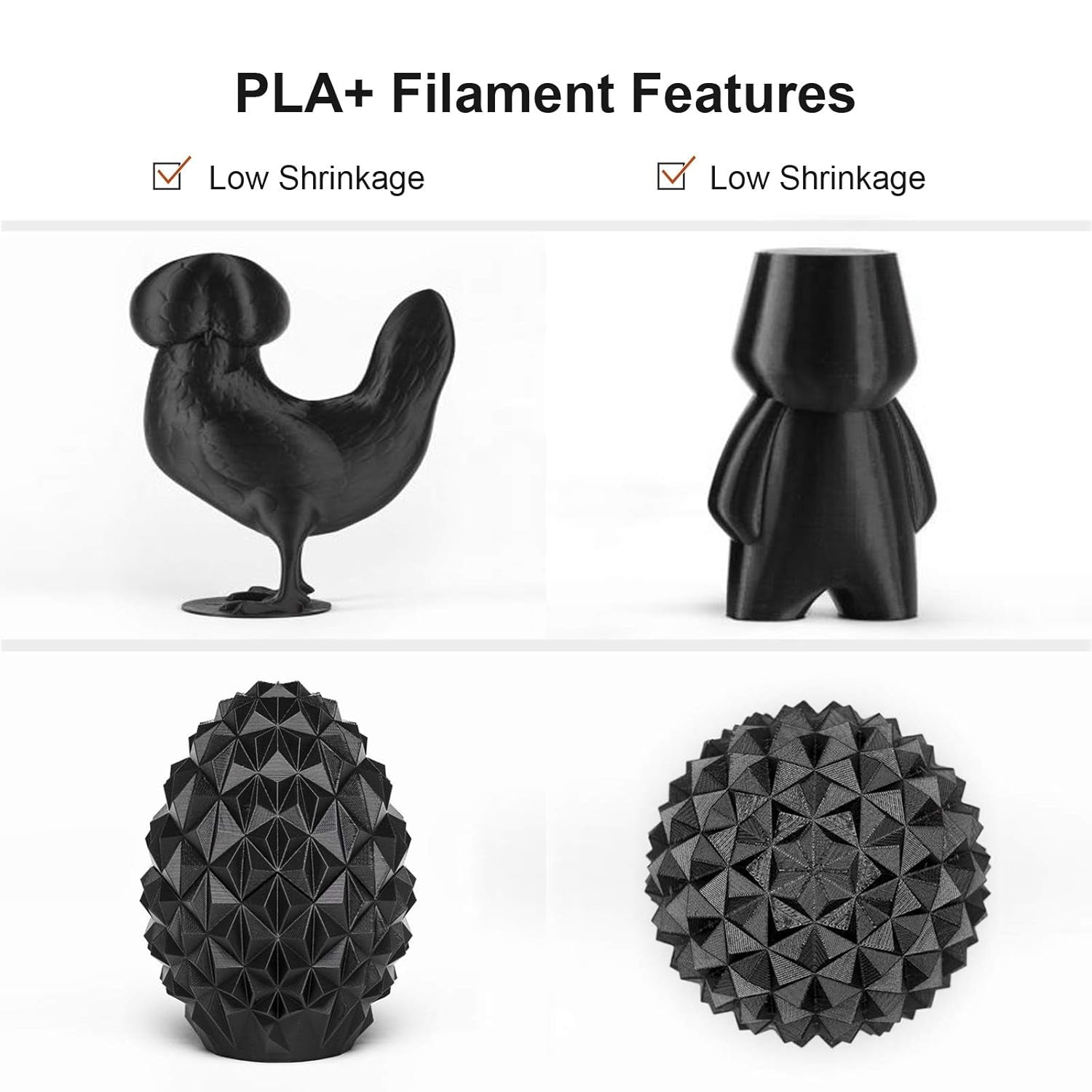 PLA plus (PLA+) Filament 1.75Mm Bundle with 20G Cleaning Filament, Black PLA Pro 3D Printer Filament, Premium PLA 1Kg Spool(2.2Lbs), Dimensional Accuracy +/- 0.03Mm, (Black 2 Pack)